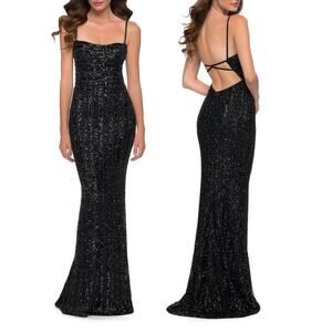 La Femme Modern Gown with Thick Line Sequin Fabric Sz 10 Prom Mardi Gras Formal